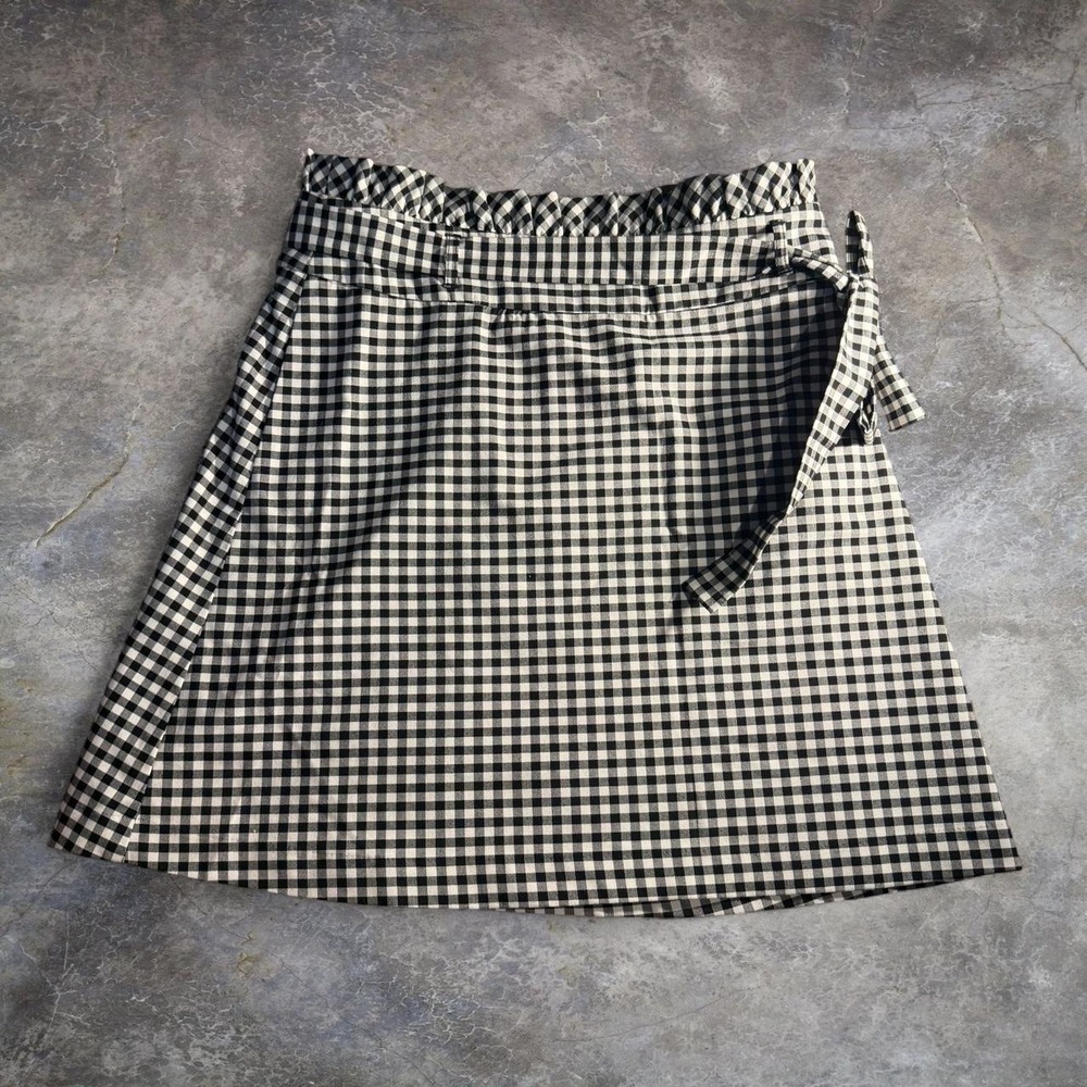 Cynthia Rowley Black White Gingham Paperbag Wrap Skirt Size 12